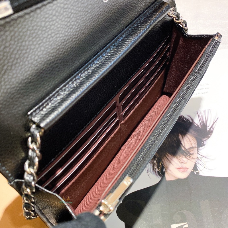 【 全新商品 】CHANEL 香奈兒 AP0250 黑色 荔枝牛皮 銀雙C 磁釦式 WOC 鏈子皮夾 晚宴包 多種背法 晶片版-5