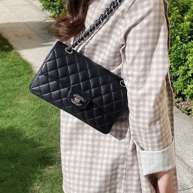 莉亞精品♡ Chanel cf23黑銀 近新美包-1