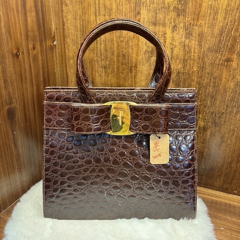 Salvatore Ferragamo 棕色鱷魚紋手提包