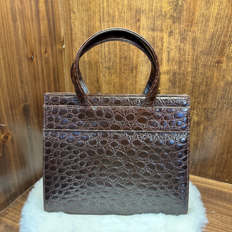 Salvatore Ferragamo 棕色鱷魚紋手提包-1