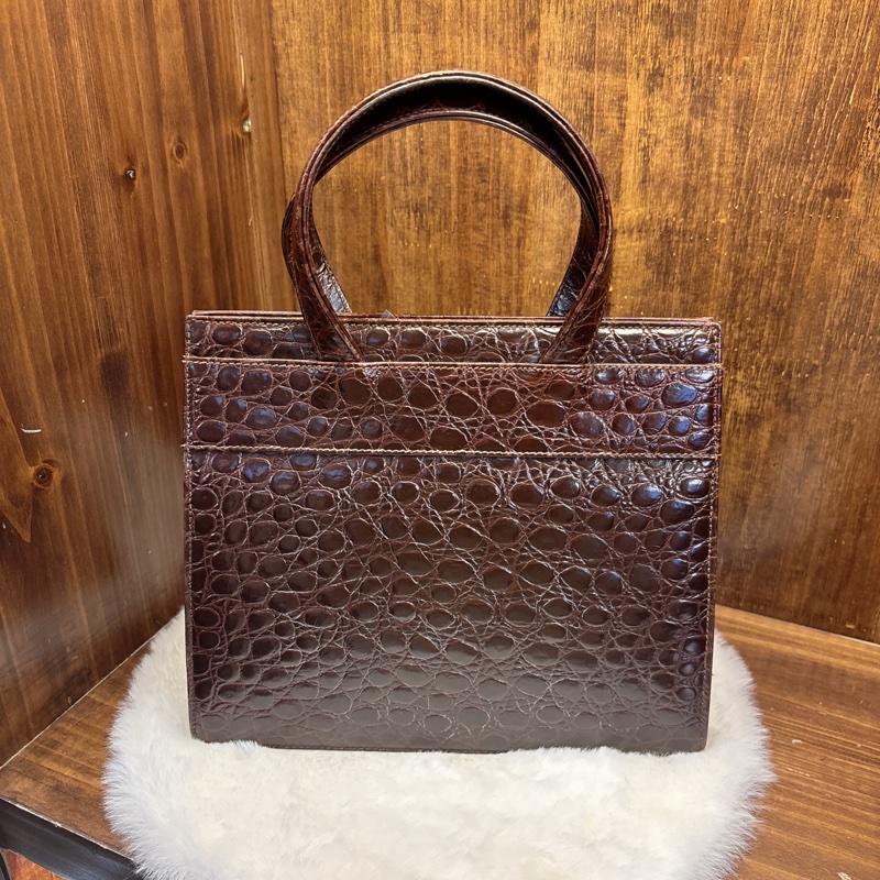 Salvatore Ferragamo 棕色鱷魚紋手提包-2