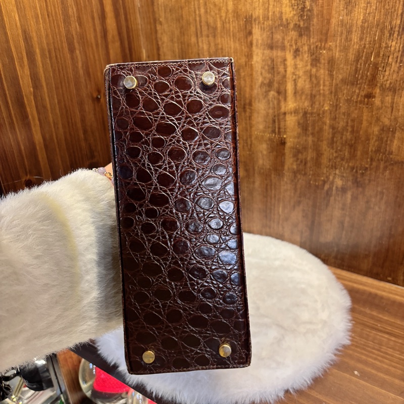 Salvatore Ferragamo 棕色鱷魚紋手提包-3