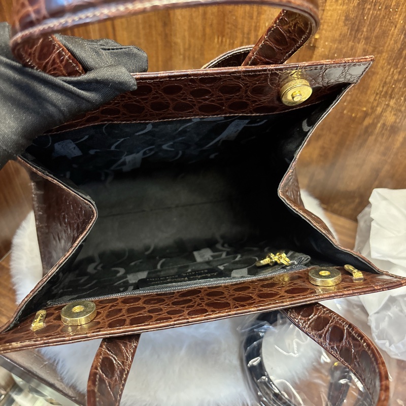 Salvatore Ferragamo 棕色鱷魚紋手提包-6