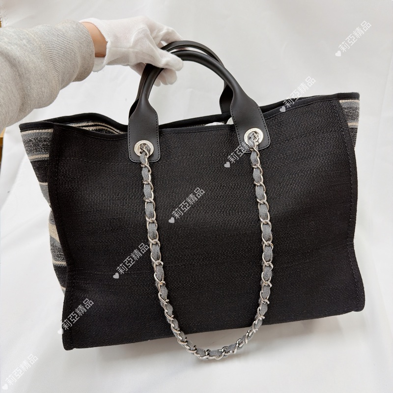 莉亞精品♡Chanel 條紋沙灘包 二手美包-3