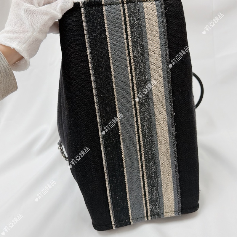 莉亞精品♡Chanel 條紋沙灘包 二手美包-6