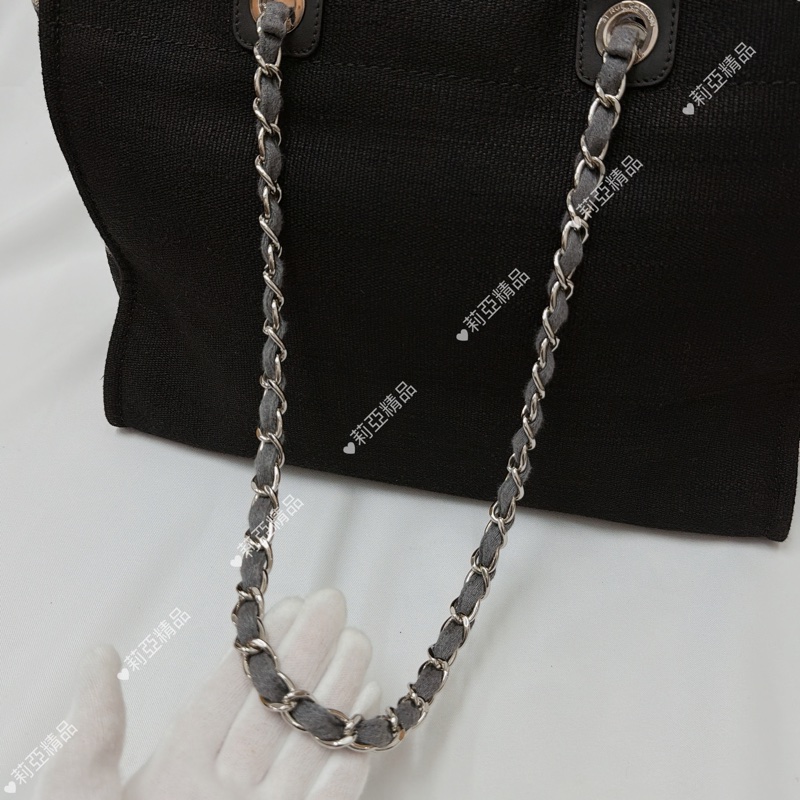 莉亞精品♡Chanel 條紋沙灘包 二手美包-7