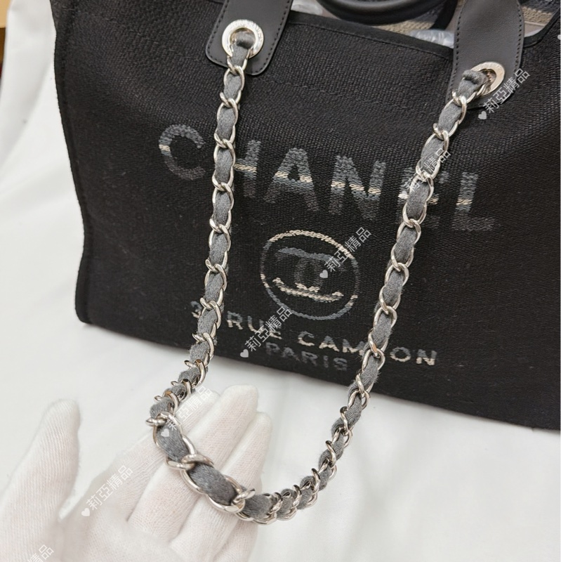 莉亞精品♡Chanel 條紋沙灘包 二手美包-8