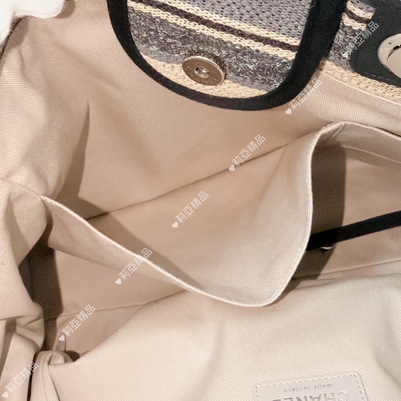 莉亞精品♡Chanel 條紋沙灘包 二手美包-11