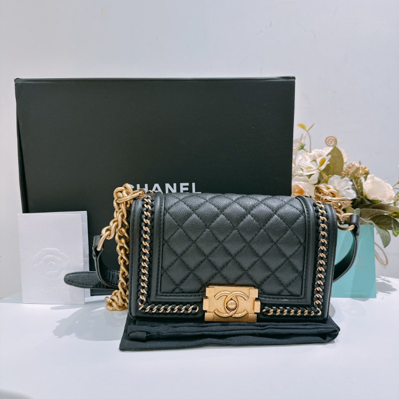 TW4722 Chanel 香奈兒 特別版 皮穿鏈包邊 小號boy 荔枝皮Small limited Edition Leboy 20cm Caviar Black x GHW-17