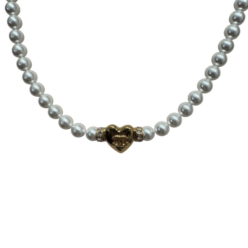 CHANEL 香奈兒 珍珠愛心項鍊-0