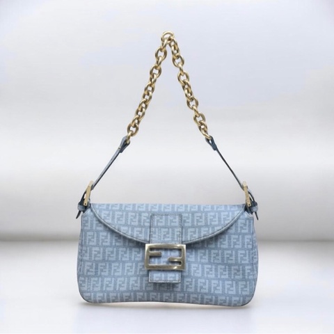 「JL精品代購」9新 FENDI 藍pvc鏈條法棍