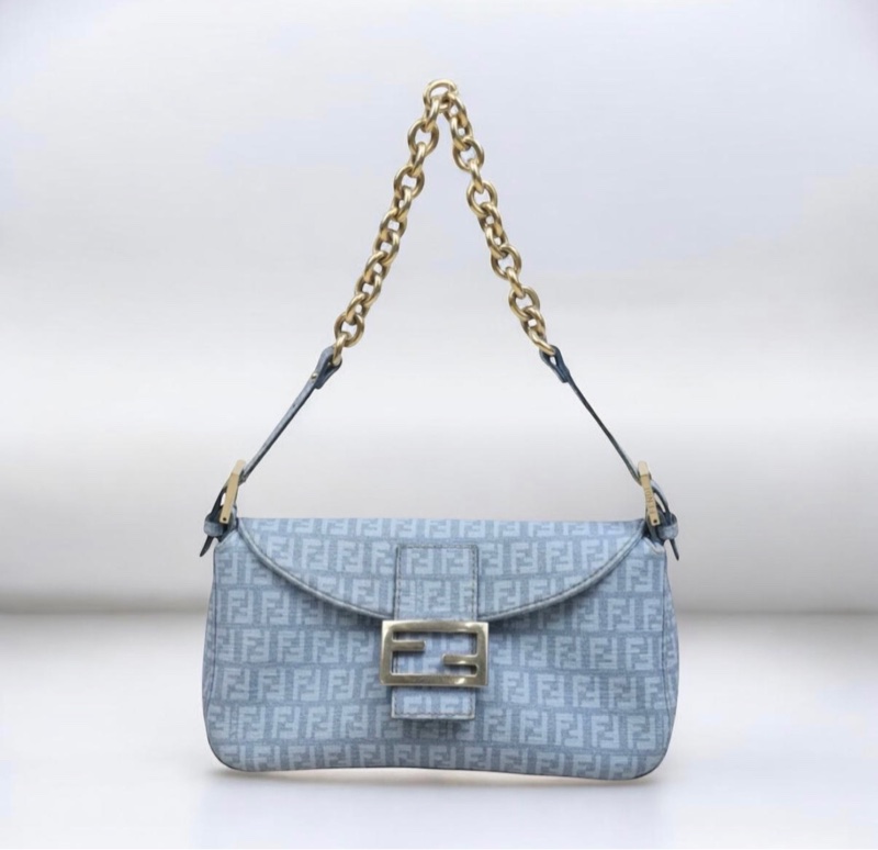 「JL精品代購」9新 FENDI 藍pvc鏈條法棍-0