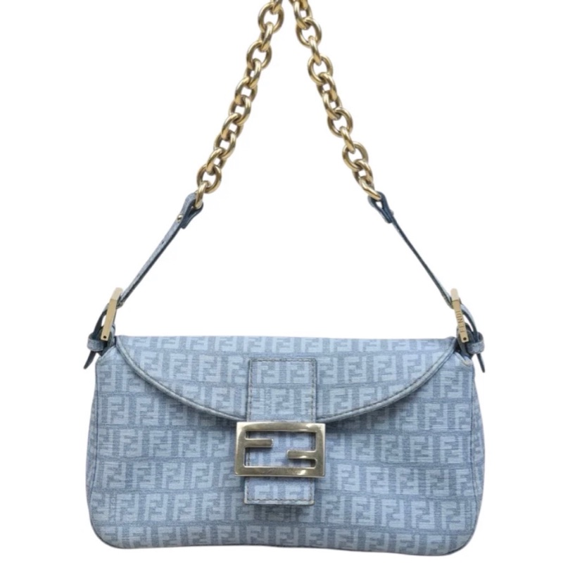 「JL精品代購」9新 FENDI 藍pvc鏈條法棍-2