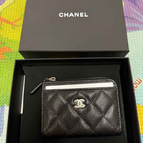 Chanel。香奈兒。L卡夾黑銀荔枝皮