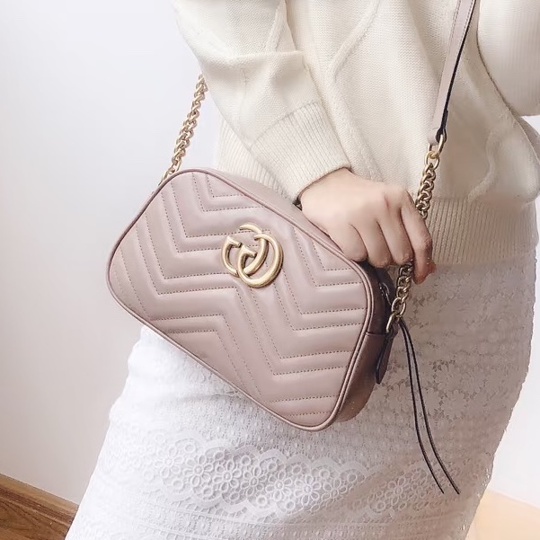Gucci 經典 marmont 相機包 裸粉-0