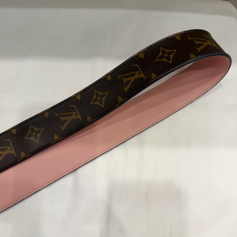 Louis Vuitton LV 經典老花拼粉 雙面 寬背帶-6