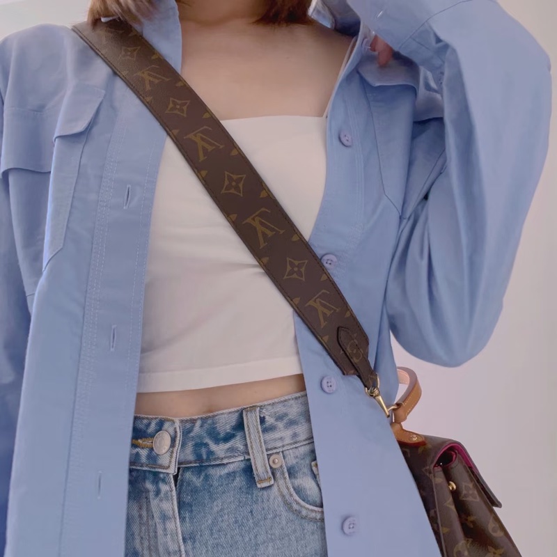 Louis Vuitton LV 經典老花拼粉 雙面 寬背帶-34