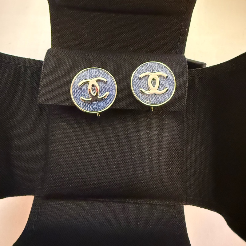 💖Chanel 牛仔耳環 耳夾 26C 圓形款💖 全新-0