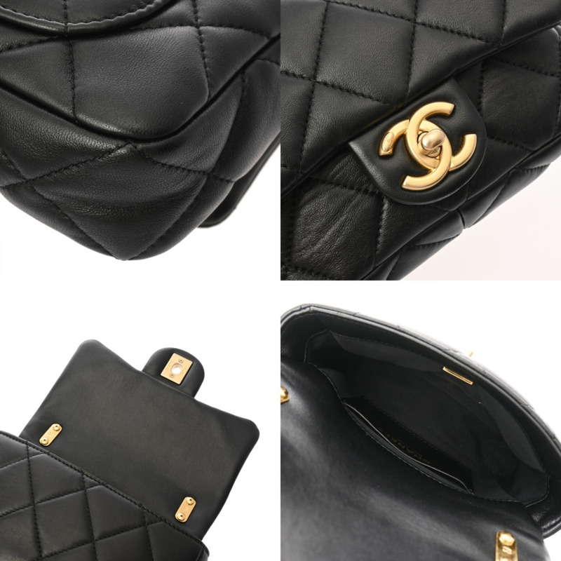 香奈兒 (CHANEL) Matelasse 迷你翻蓋包，黑色，女士羊皮，半肩帶 A 級，二手，Ginzo-9