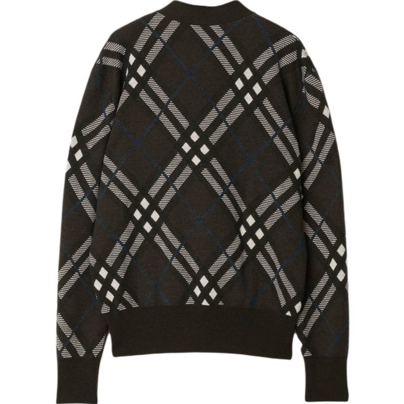 Burberry博柏利 格纹单排扣宽松长袖 针织衫 女款 棕色-1