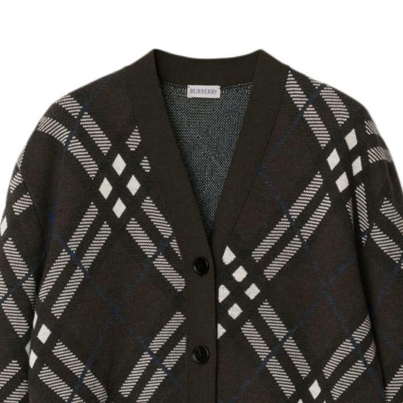 Burberry博柏利 格纹单排扣宽松长袖 针织衫 女款 棕色-3