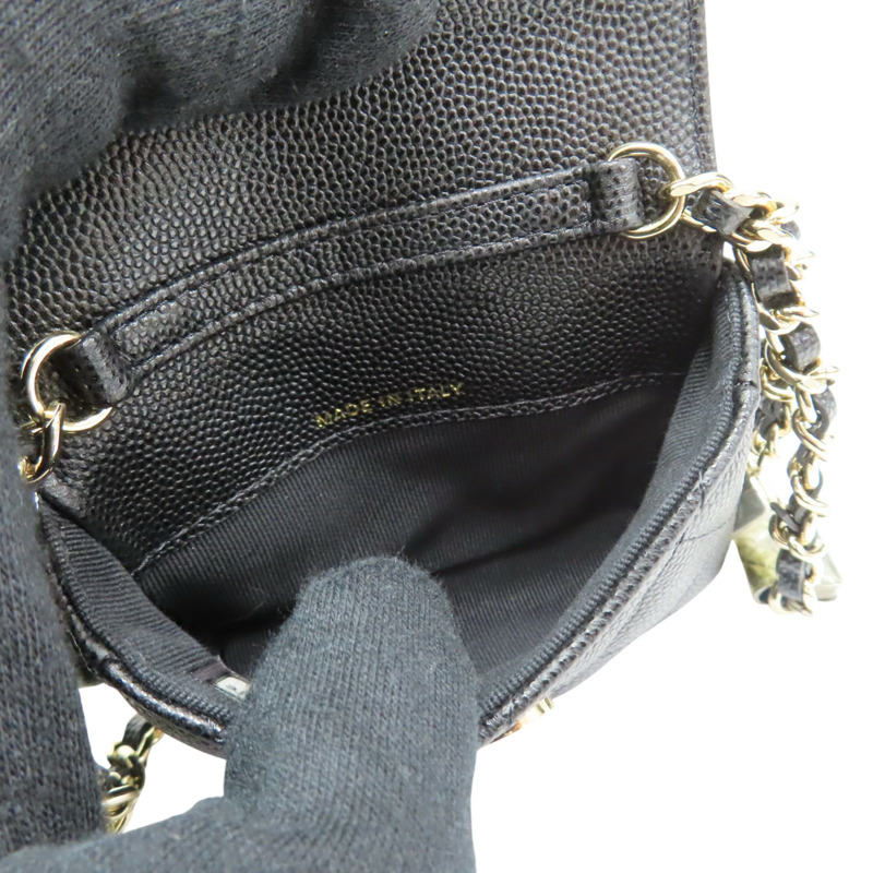 黑色 荔枝紋牛皮 鍊帶 腰包 金扣【CHANEL 香奈兒】 AP2401-3