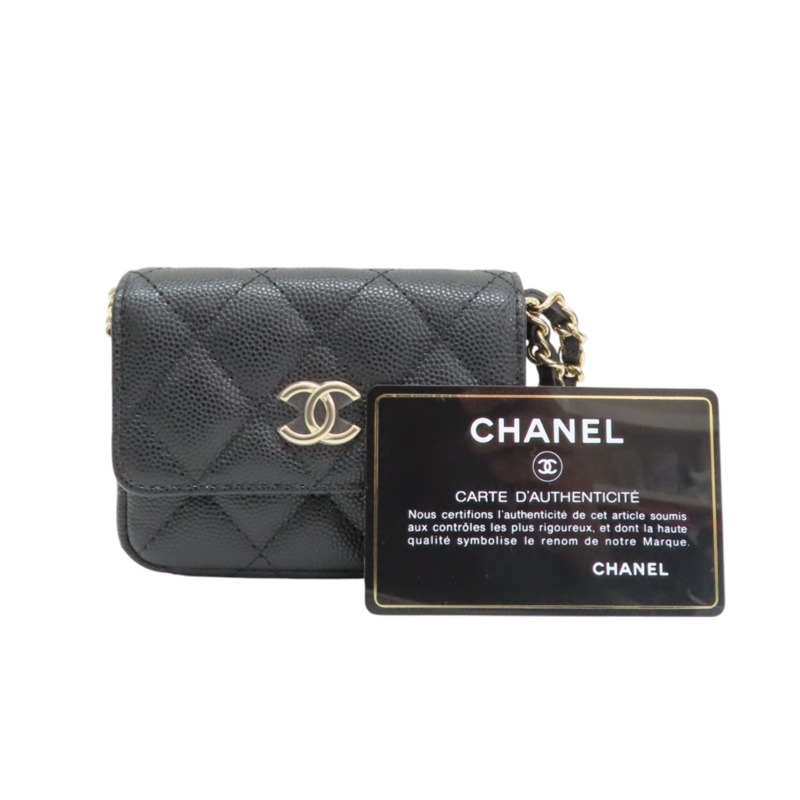 黑色 荔枝紋牛皮 鍊帶 腰包 金扣【CHANEL 香奈兒】 AP2401-8