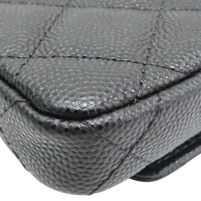 黑色 荔枝紋牛皮 鍊帶 腰包 金扣【CHANEL 香奈兒】 AP2401-14