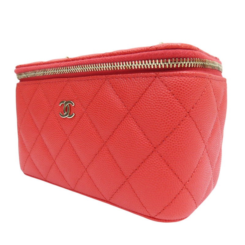 橘紅色 牛皮 菱格紋 荔枝紋 化妝包 鍊帶 肩背包 金扣 AP1341-2