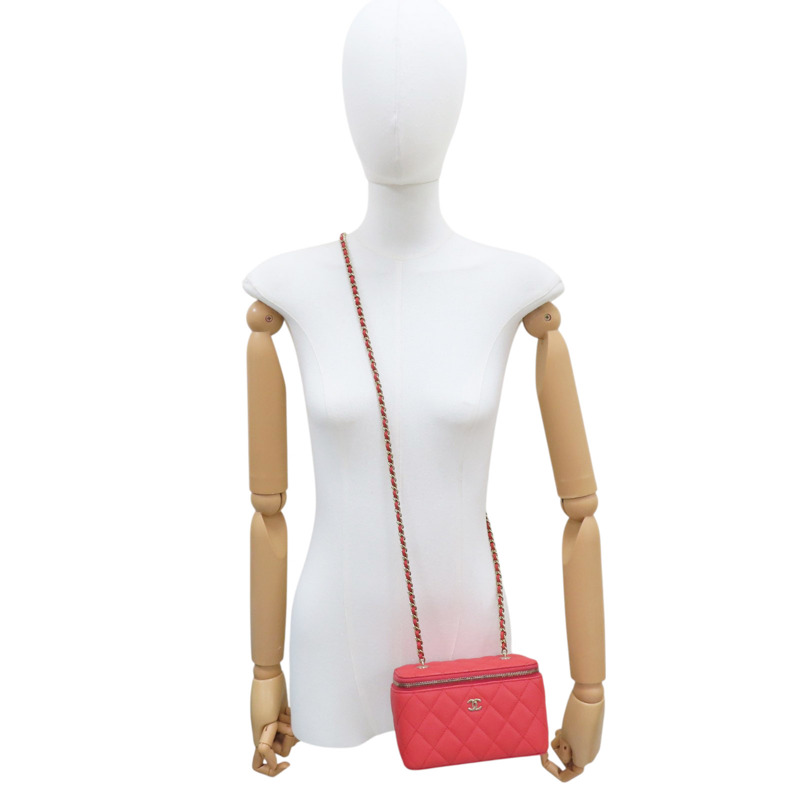 橘紅色 牛皮 菱格紋 荔枝紋 化妝包 鍊帶 肩背包 金扣 AP1341-8