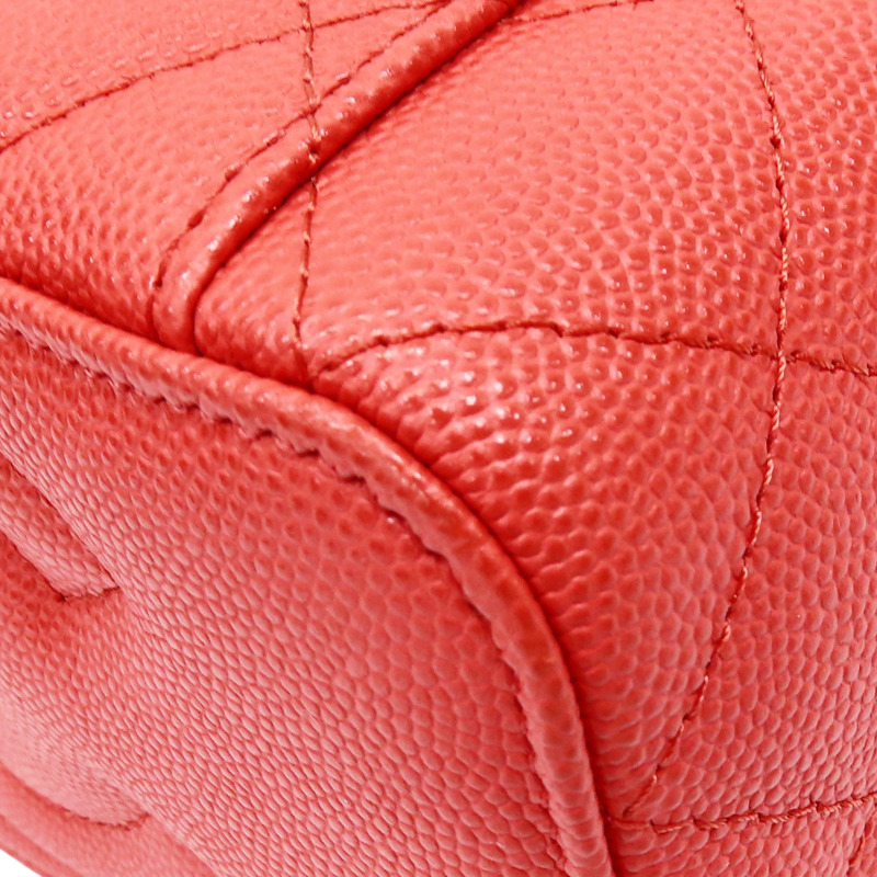 橘紅色 牛皮 菱格紋 荔枝紋 化妝包 鍊帶 肩背包 金扣 AP1341-12