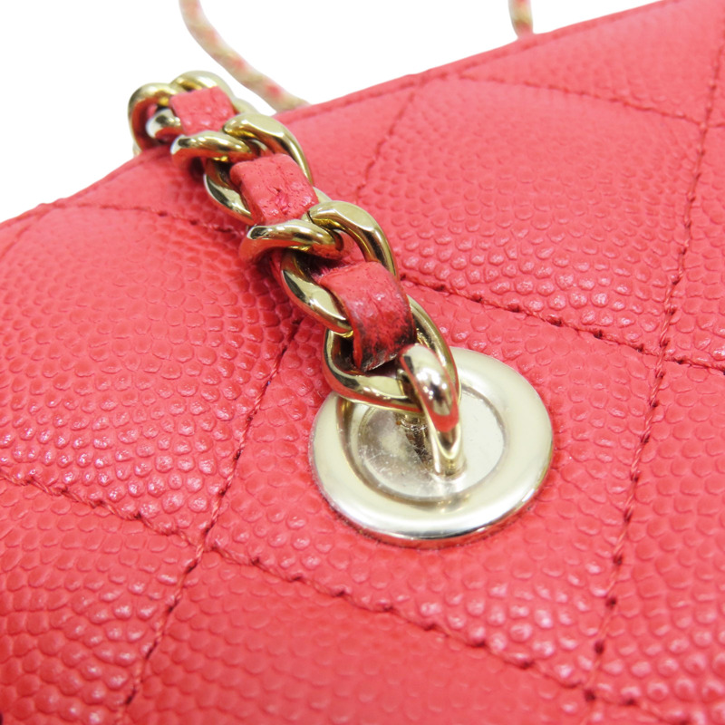 橘紅色 牛皮 菱格紋 荔枝紋 化妝包 鍊帶 肩背包 金扣 AP1341-13