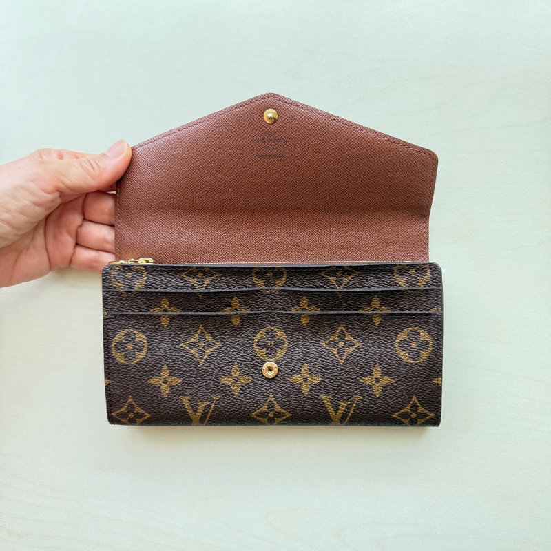 [全新閒置品] LV Sarah 經典信封長夾M60531咖啡色內裡-3