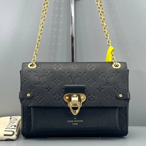 芯片款 路易威登/Louis Vuitton Vavin中號黑色壓花金色鏈條包