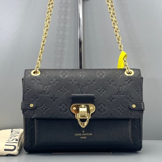 芯片款 路易威登/Louis Vuitton Vavin中號黑色壓花金色鏈條包-0