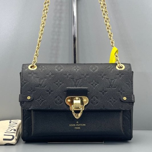 芯片款 路易威登/Louis Vuitton Vavin中號黑色壓花金色鏈條包-5