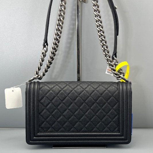 香奈兒/Chanel Leboy中號黑銀菱格鏈條包-1