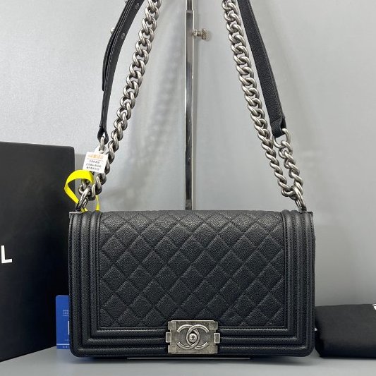 香奈兒/Chanel Leboy中號黑銀菱格鏈條包-5