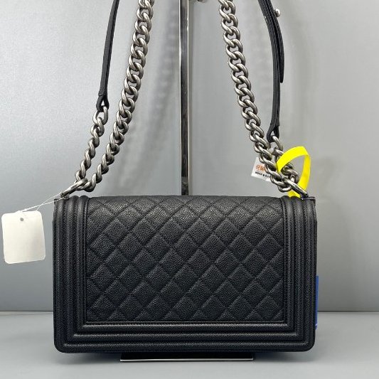 香奈兒/Chanel Leboy中號黑銀菱格鏈條包-6