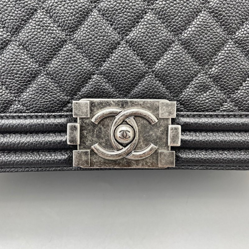 香奈兒/Chanel Leboy中號黑銀菱格鏈條包-10