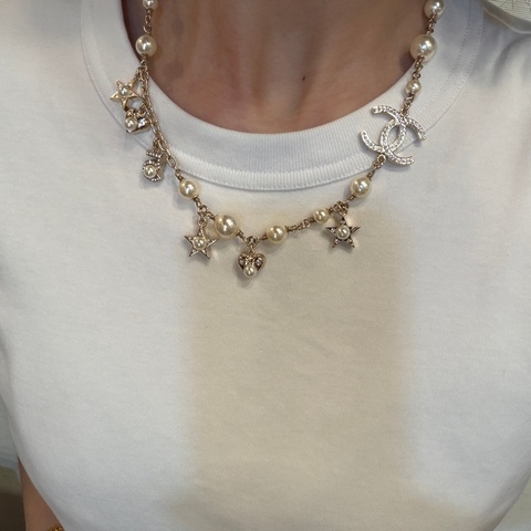 Chanel 水鑽雙C珍珠星星愛心項鍊