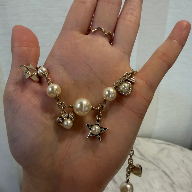 Chanel 水鑽雙C珍珠星星愛心項鍊-3
