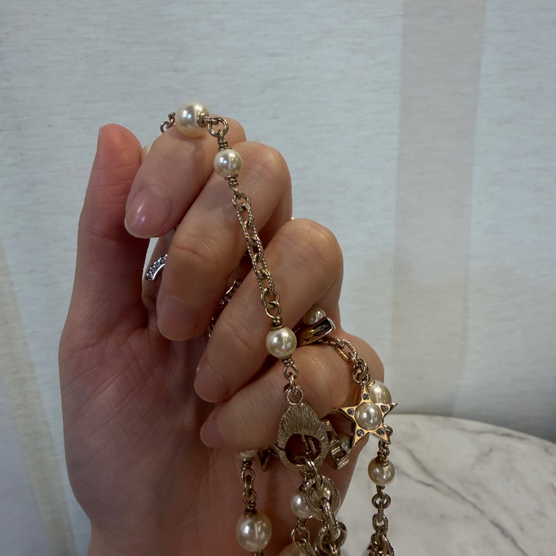 Chanel 水鑽雙C珍珠星星愛心項鍊-4