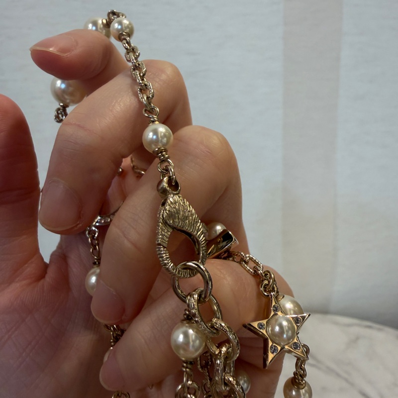 Chanel 水鑽雙C珍珠星星愛心項鍊-5