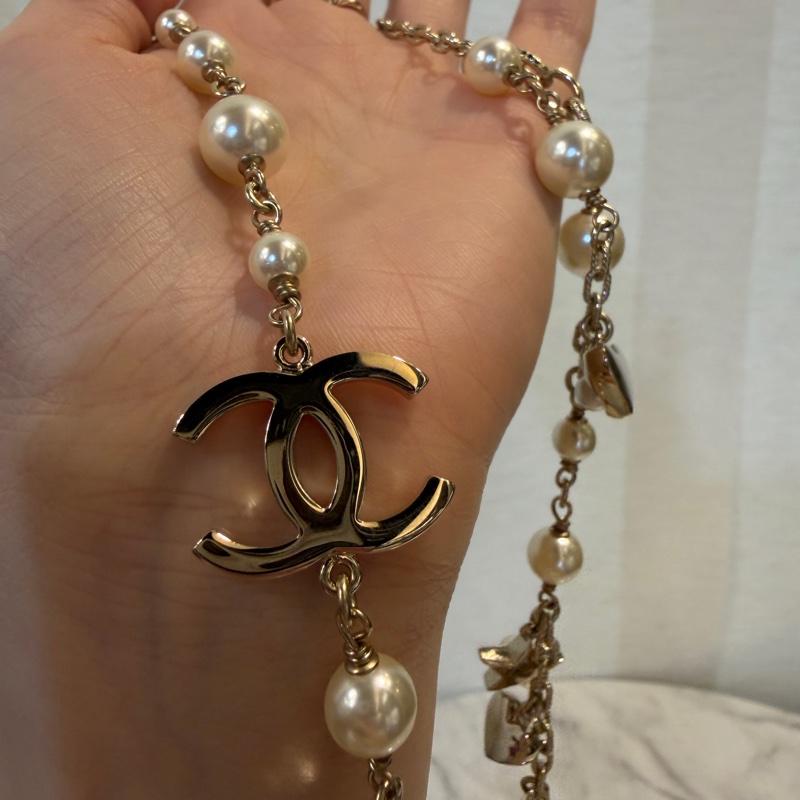 Chanel 水鑽雙C珍珠星星愛心項鍊-7