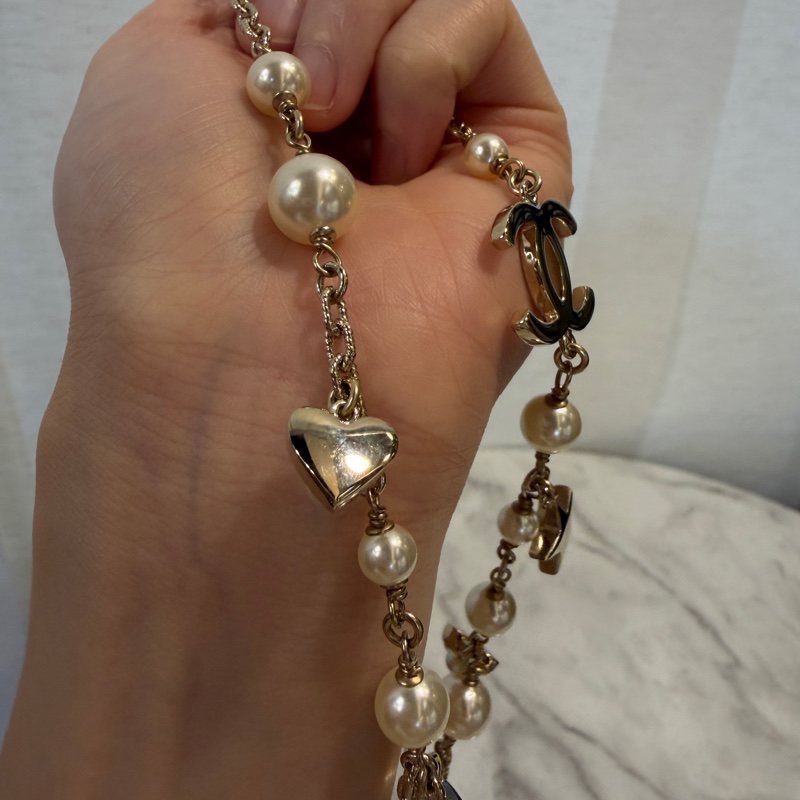 Chanel 水鑽雙C珍珠星星愛心項鍊-8