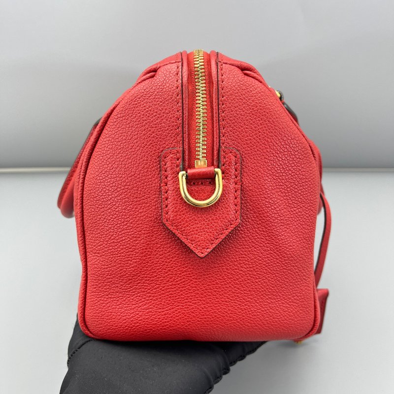 路易威登/Louis Vuitton Speedy25全皮壓花肩帶款紅色金扣 手提包-2