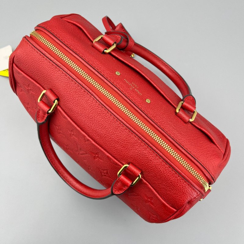 路易威登/Louis Vuitton Speedy25全皮壓花肩帶款紅色金扣 手提包-3