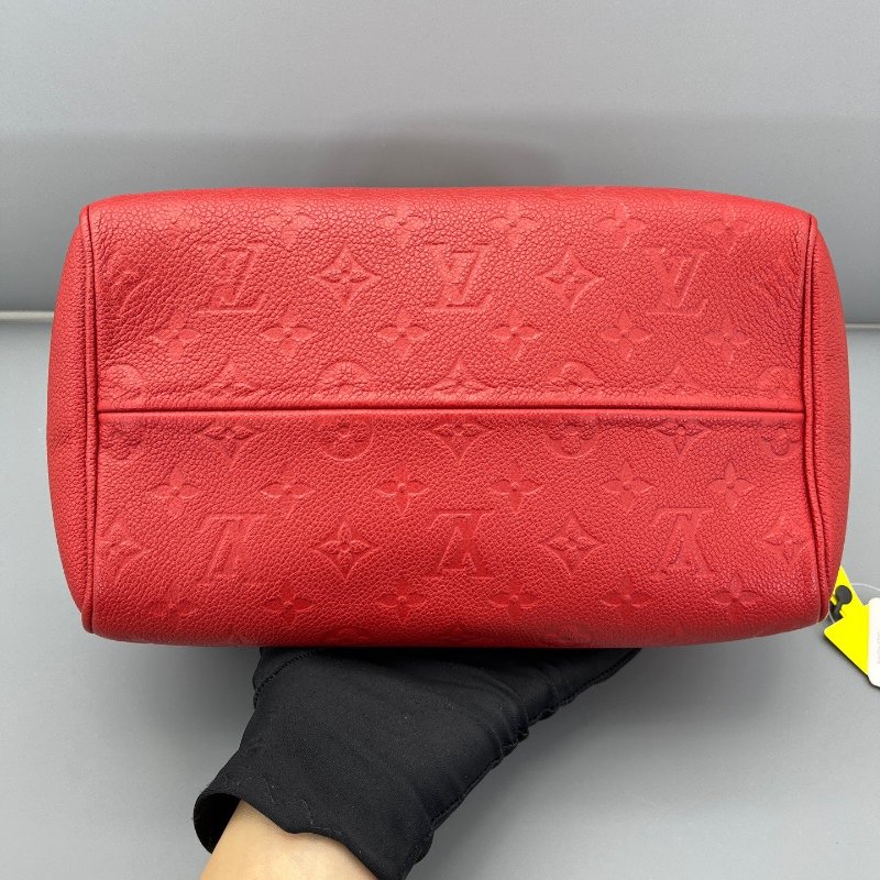 路易威登/Louis Vuitton Speedy25全皮壓花肩帶款紅色金扣 手提包-4