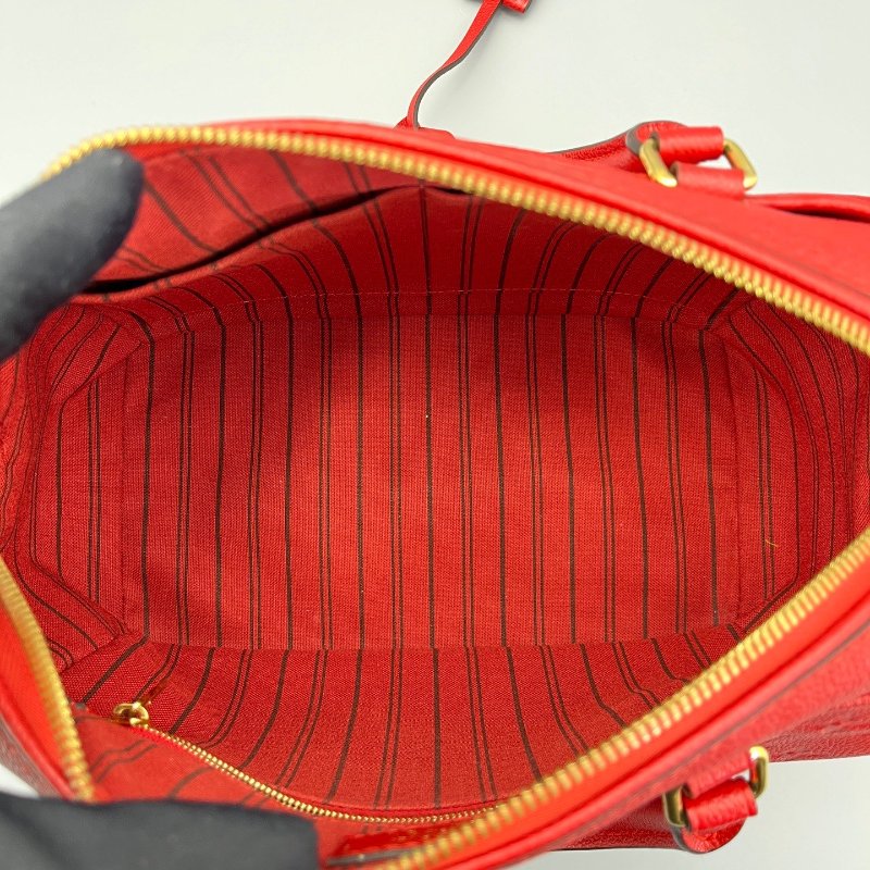 路易威登/Louis Vuitton Speedy25全皮壓花肩帶款紅色金扣 手提包-9